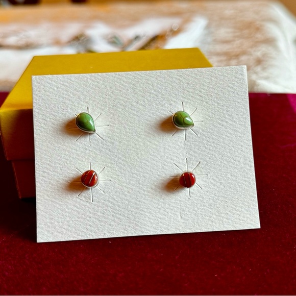 Bundle 4 Pair Tiny Gem Post Earrings Southwest Inspired - Silver Backs/Settings - Picture 7 of 11